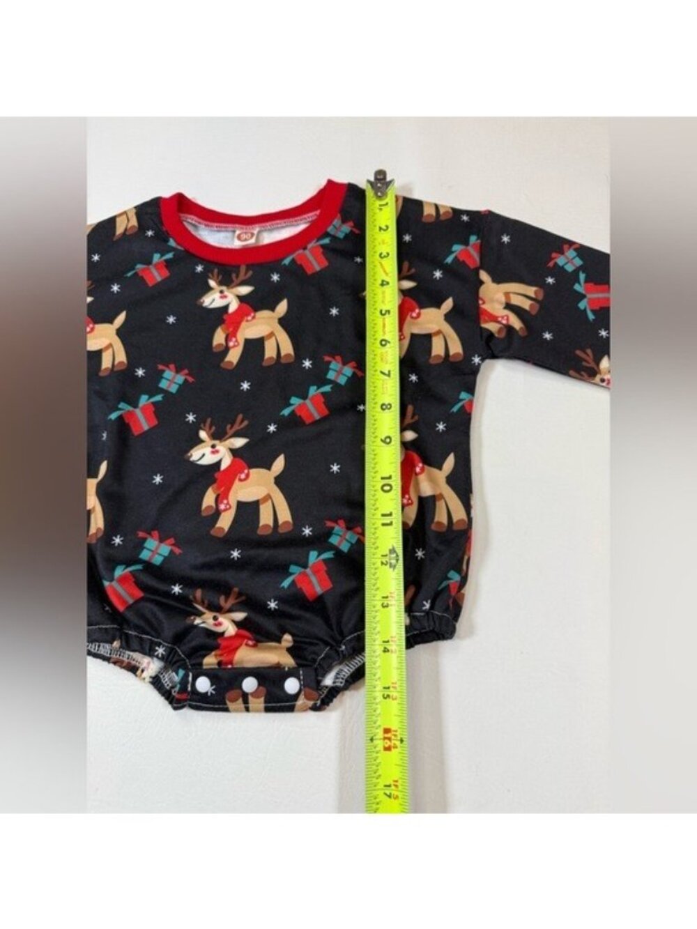 Baby Christmas Reindeer Long Sleeve Romper Bodysuit Black/Red (12-18 mon) (U963) - Picture 6 of 11